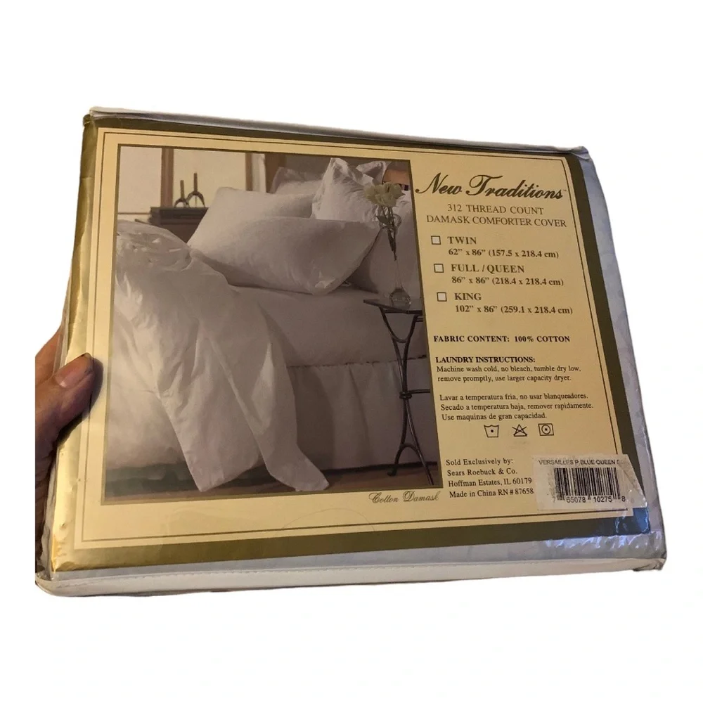 Traditions Full/Queen Powder Blue Damask Comforter Cover - 86